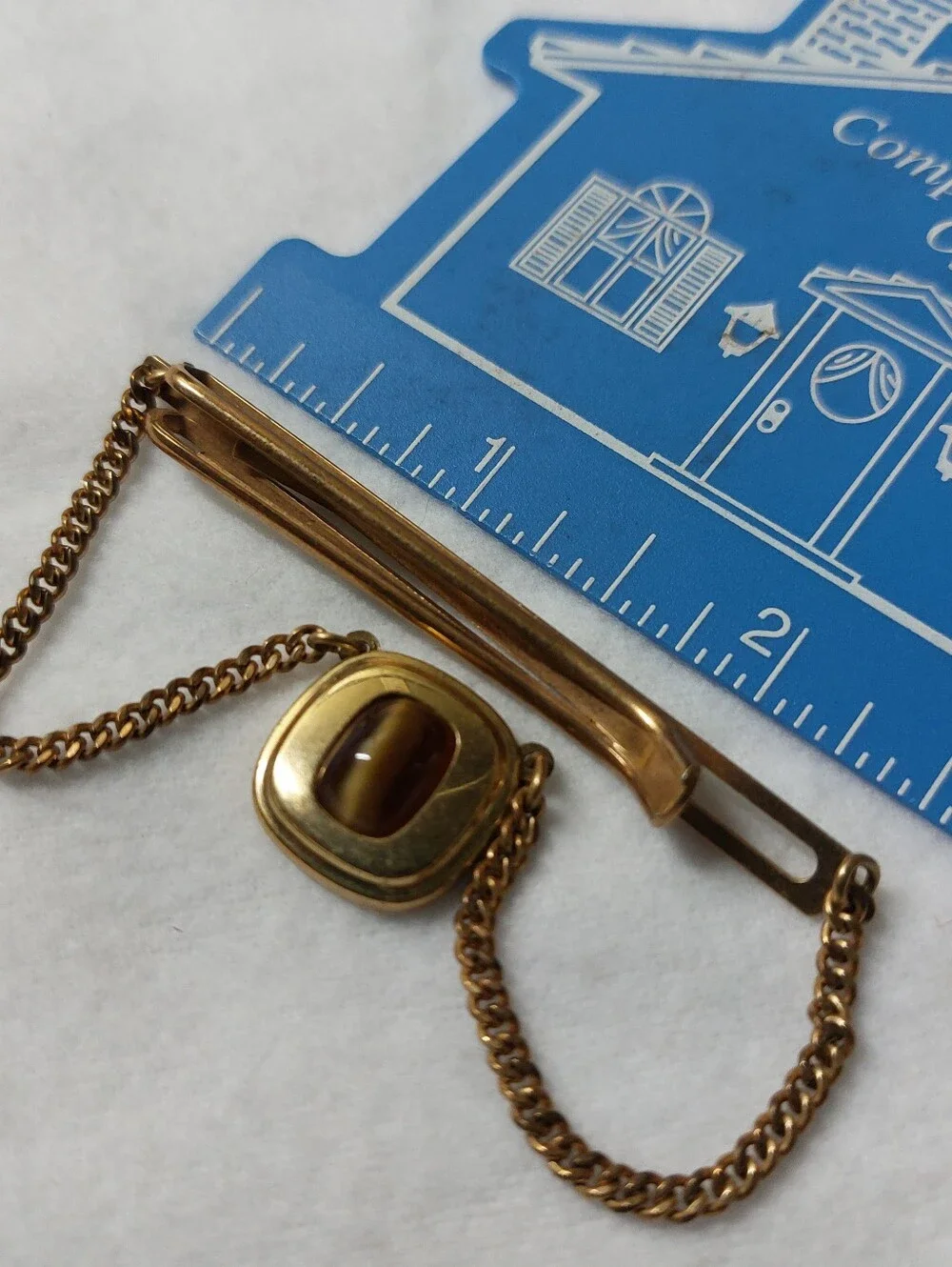 ​Vintage Estate Kreisler Tiger’s Eye Gold Tone Tie Chain Clasp Mid Century